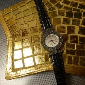 Shannons quartz watch marcasite frame blk band